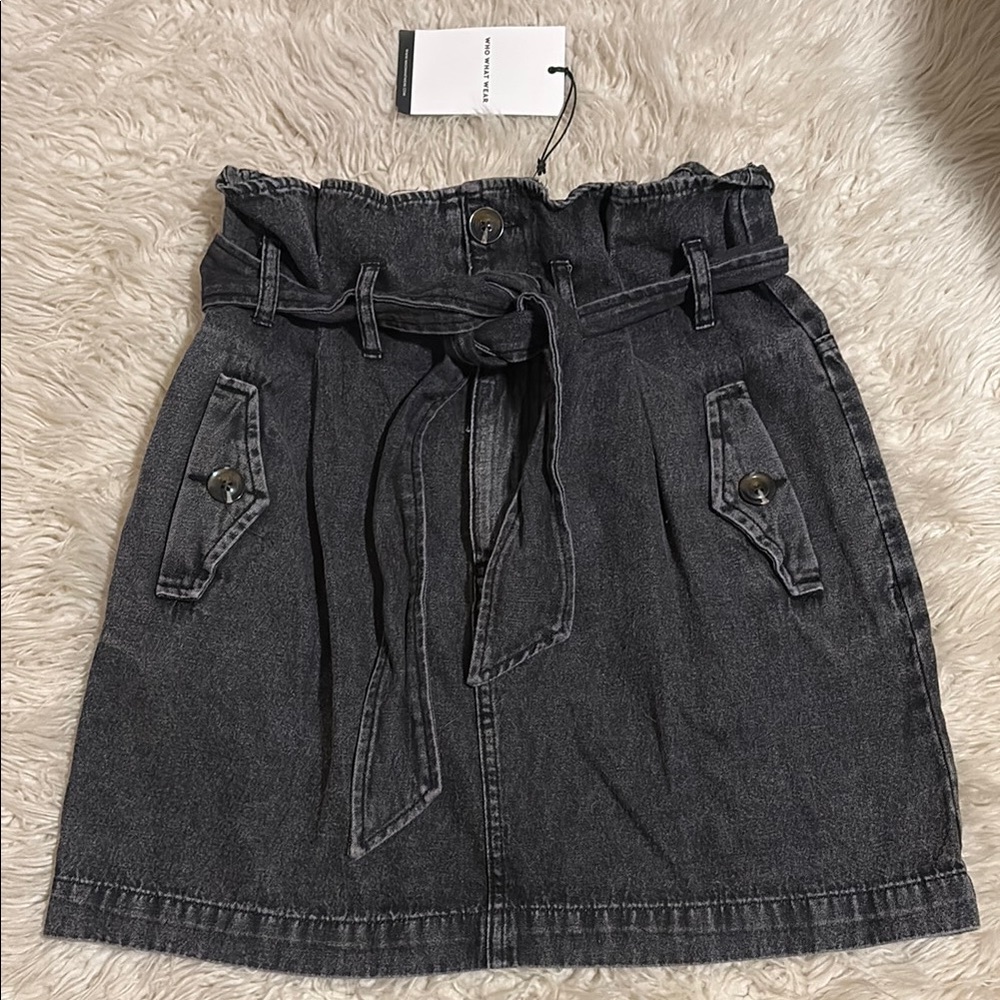 Distressed Black Denim Skirt